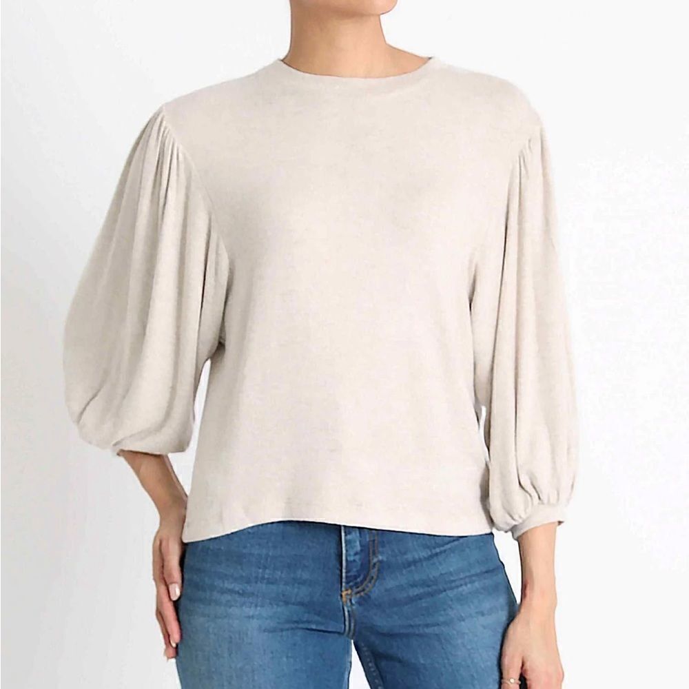 MAGASCHONI Oatmeal Heather Viscose Blend Blouson Sleeve Brushed Jersey Sweater-M